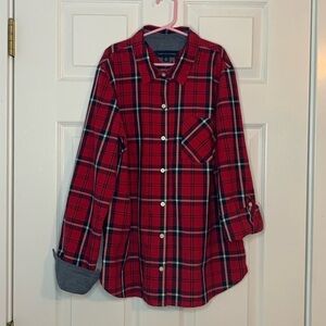Tommy Hilfiger Red Plaid Blouse cuffed sleeves
24 button tabs women's size small